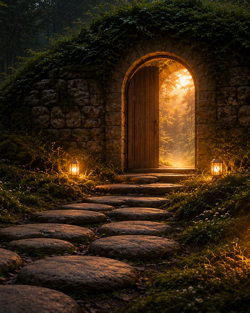 Threshold with stone arch